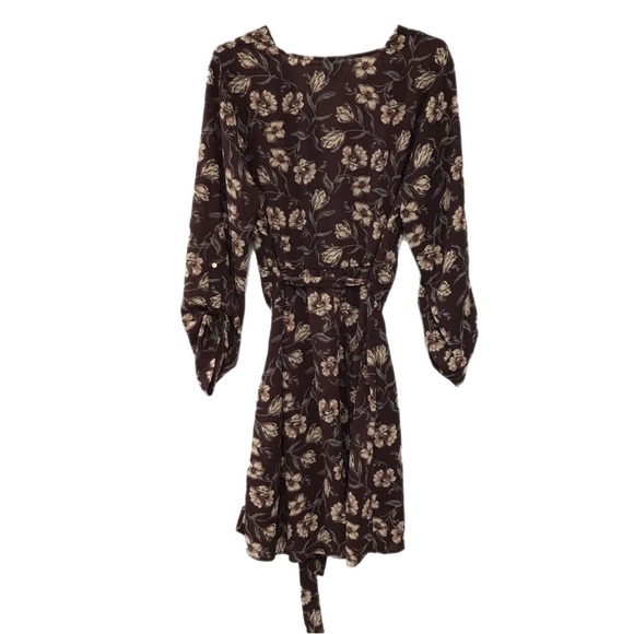 Bobeau Burgundy Floral Print Long Sleeve Dress - Picture 2 of 8